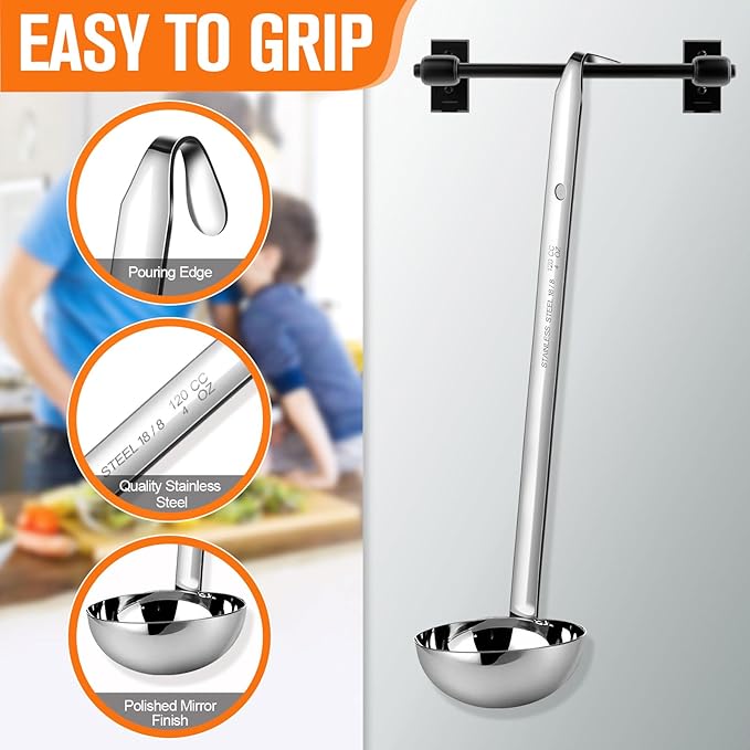 meekoo 1 Pieces Stainless Steel Ladle Soup Handle Ladle with Pouring Rim for Kitchen Cooking Soup Sauce (4 oz)