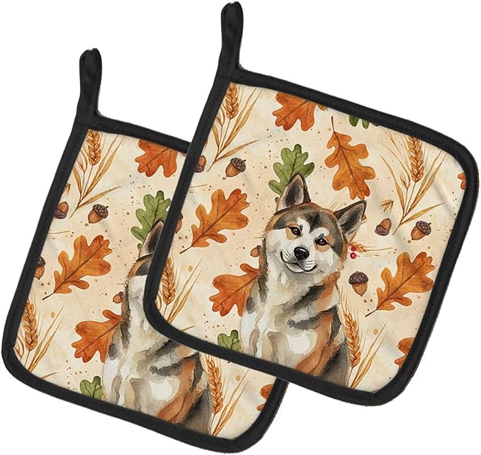 Caroline's Treasures Sesame Akita Heirloom Fall Pair of Pot Holders Pair 7.5x7.5 Quilted Insulated Hot Pads Decorative Kitchen Gift Made in USA
