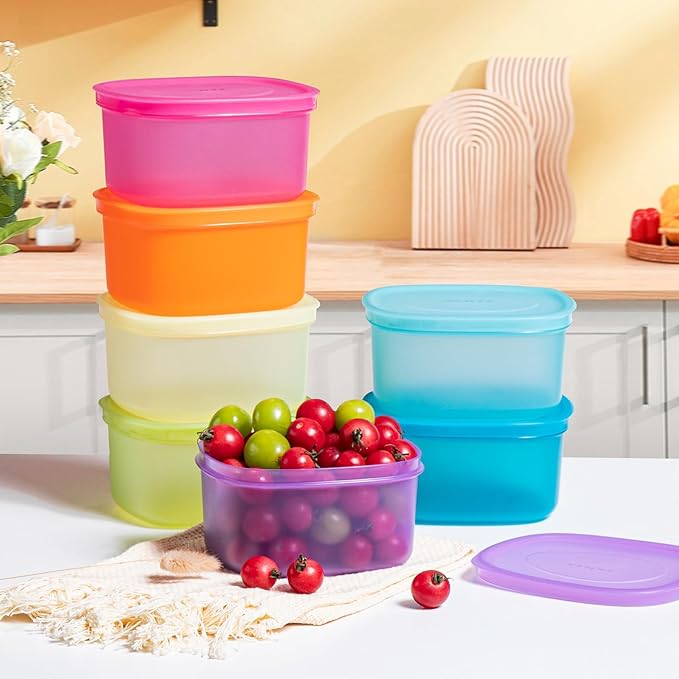 7-Piece Meal Prep Containers — 3.75-Cup Reusable Airtight Plastic Food Storage Containers with Lids, BPA-Free, Microwave/Freezer/Fridge Safe, Stackable Lunch & Leftovers Organizer(900ml)