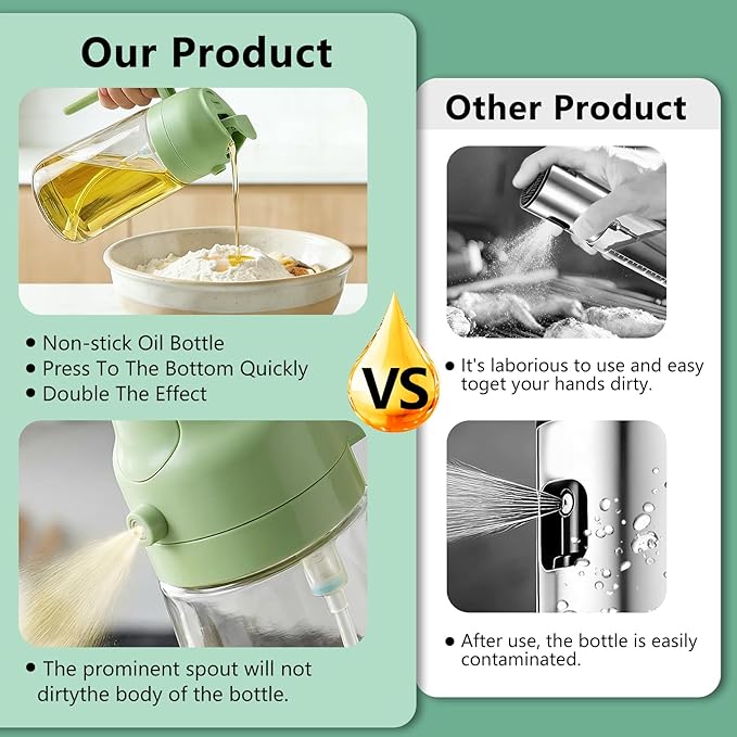 Oil Sprayer for Cooking, 2-in-1 Oil Mister & Dispenser Bottle for Air Fryer, Salad, BBQ, Kitchen Gadgets Accessories, 2 Pack