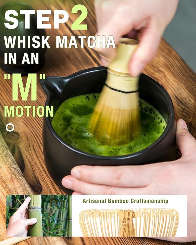 20OZ Matcha Whisk Set - 5PCS Matcha Set Includes Macha Bowl with Spout, Bamboo Whisk with Ceramic Holder, Bamboo Scoop and Sifter, Matcha Kit for Ceremony, Gift for Matcha Lovers (Matte Black)