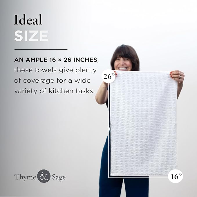 Thyme and Sage 100% Cotton Premium Turkish Kitchen Hand Towel Set, 16"x26", Ultra Absorbent, 350 GSM, White, Pack of 4