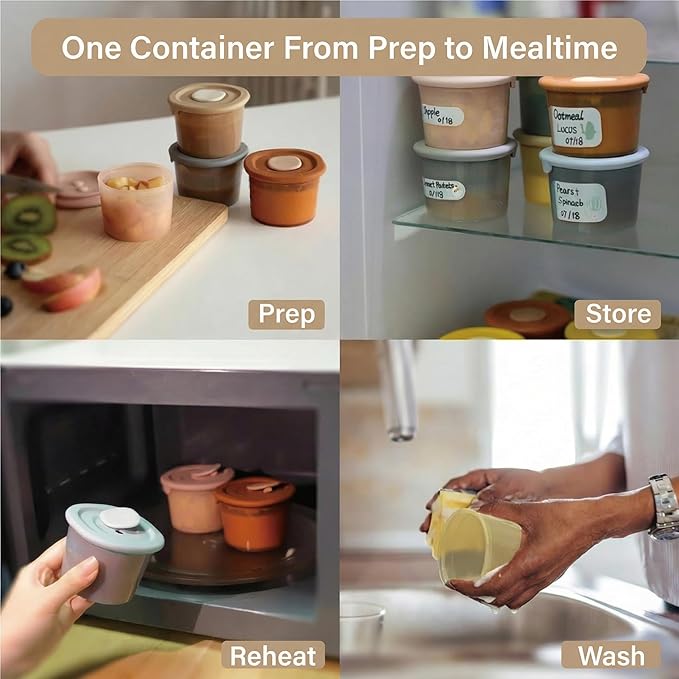 Moonkie Silicone Baby Food Containers | 4 oz Baby Food Storage Jars with Airtight Lids | Reusable Baby Food Jars, Freezer,Microwave and Dishwasher Safe, Perfect for Infant & Toddler