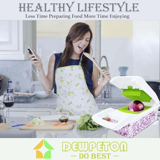 Pro-Series 20-in-1 Vegetable Chopper, Dewpeton Mandoline Slicer, Veggie Chopper, Food Chopper with Container, Vegetable Cutter Chopper & Spiralizer for Onion Salad (Home Essential Gadget & Kitchen)