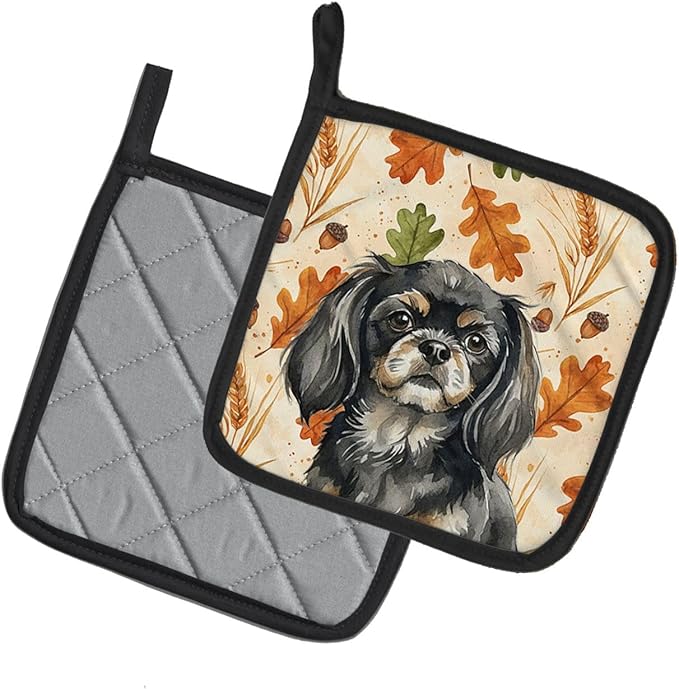 Caroline's Treasures Black and Tan Tibetan Spaniel Heirloom Fall Pair of Pot Holders Pair 7.5x7.5 Quilted Insulated Hot Pads Decorative Kitchen Gift Made in USA