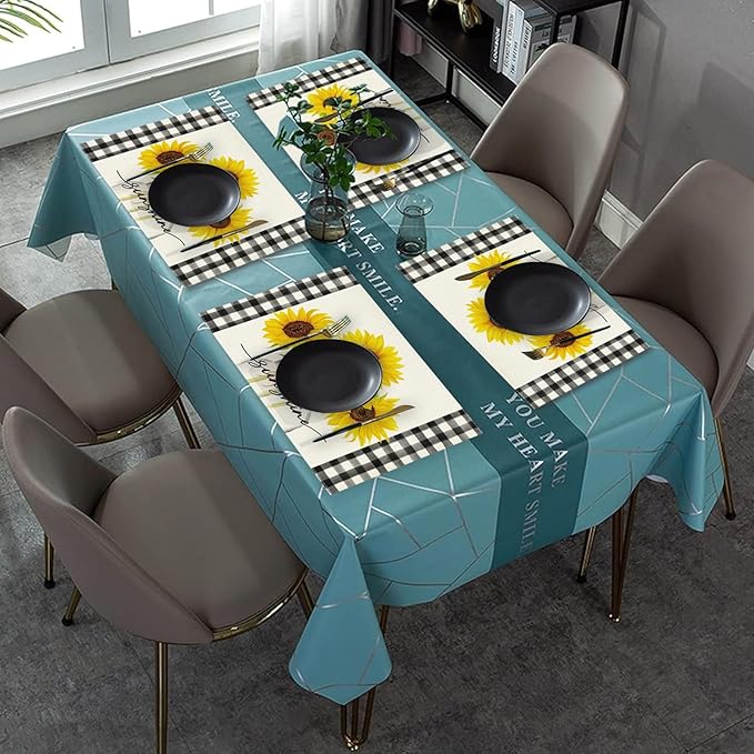 Niviy Sunflower Placemats Set of 6, 12x18 Inch Sunshine Vase Summer Spring Table Mats for Holiday Party Kitchen Dining Room Decoration