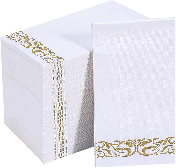 Vplus 200 Pack Paper Napkins Guest Towels Disposable Premium Quality 3-ply Dinner Napkins Disposable Soft, Absorbent, Perfect for Kitchen, Wedding, Parties, Dinners or Events (Gold)