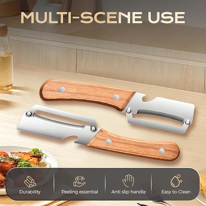 Multifunctional Vegetable Peeler for Kitchen 2 Pcs, Wooden Handle Peeler with Bottle Opener, Kitchen Peelers for Fruit Veggie Pumpkin