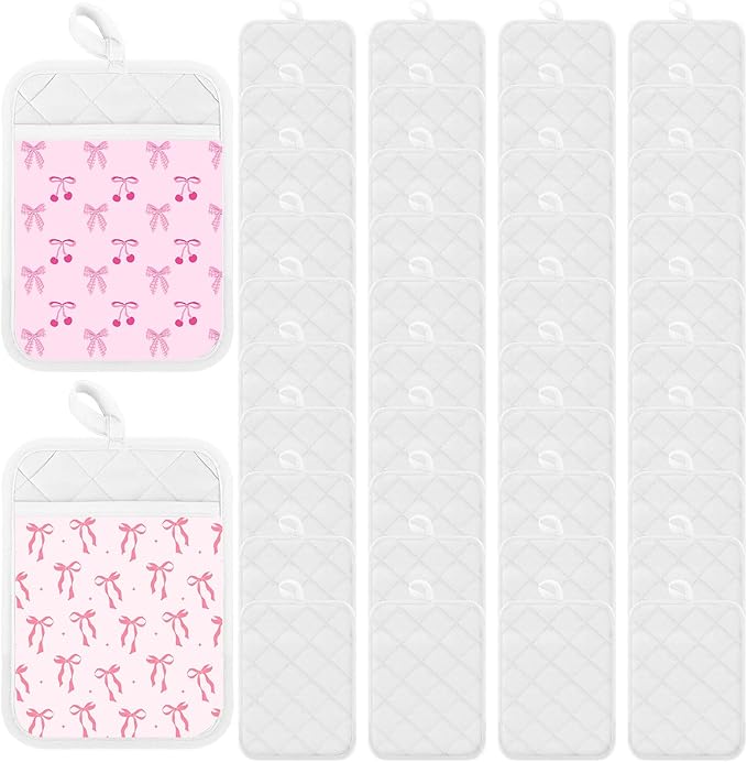 Hoolerry 40 Pieces Pot Holders with Pocket Sublimation 7x9'' Cotton Oven Pot Holders Bulk with Hanging Loops Pads for Kitchen Cook Baking (White)