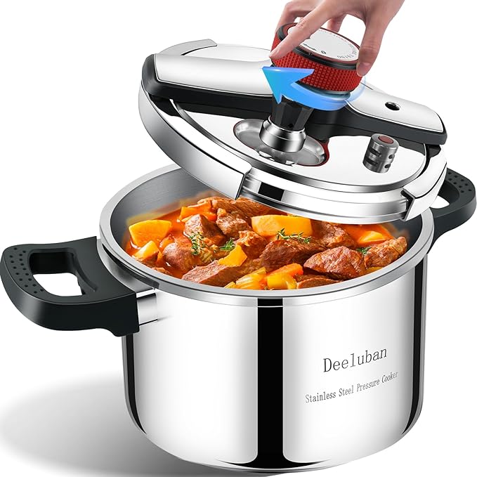 6.34 Quart Stainless Steel Pressure Cooker, Medium Size Stovetop Pressure Cooker, Induction Compatible, Heavy Duty, Even Heat Base for Daily Family Cooking