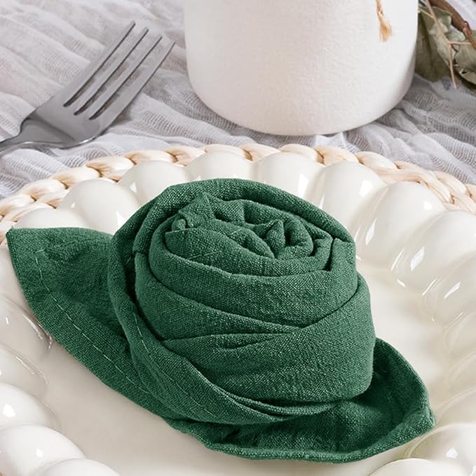 MLMC 4 Pack Emerald Green Cloth Napkins Rustic Washable Cotton Linen Napkins Set of 4 17"x17" Reusable Dinner Napkins Cloth for Wedding Baby Shower Party Decor Use