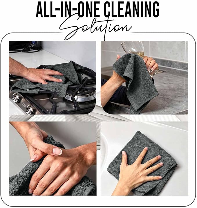 RIVERSIDE Pack of 24 Wash Cloths for Showering, 12 x 12 Inches, Super Soft & Absorbent, 100% Cotton Washcloths Premium Quality Flannel Face Cloths for Bathroom, Gym, Spa (Gray, 24 Pack)