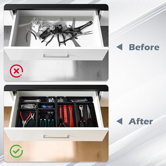 Kutesna 69PCS Large Plastic Drawer Organizer, 5 Sizes Versatile Desk Drawer Organizer Trays, Drawer Dividers, Organization and Storage Bins for Tools,Office,Jewelries,Kitchen Utensils and Makeup