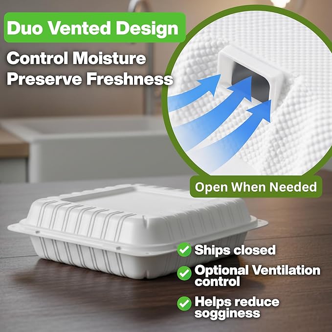 Hinged Take-Out Containers 9″ x 9″ BPA Free, Clamshell To Go Boxes Recyclable, Microwave & Freezer Safe Food Storage Boxes for Restaurants, Catering - Cake Slice Container - White