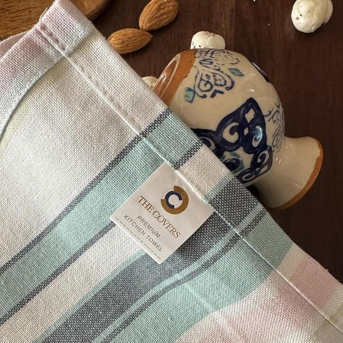 THE COVERS Premium 100% Cotton Kitchen Towels in Pastel Colors | Set of 6 Lavishly Large Towels (20.5”x30.5”) | Handy Hanging Loop for Drying | Elegantly Packaged for Gifting, with a Signature Tote