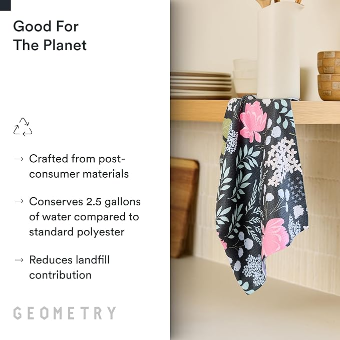 GEOMETRY Kitchen Tea Towels - Quick Dry Microfiber Dish Towels for Kitchen Pretty Petals, 18" x 30" 2 Pack