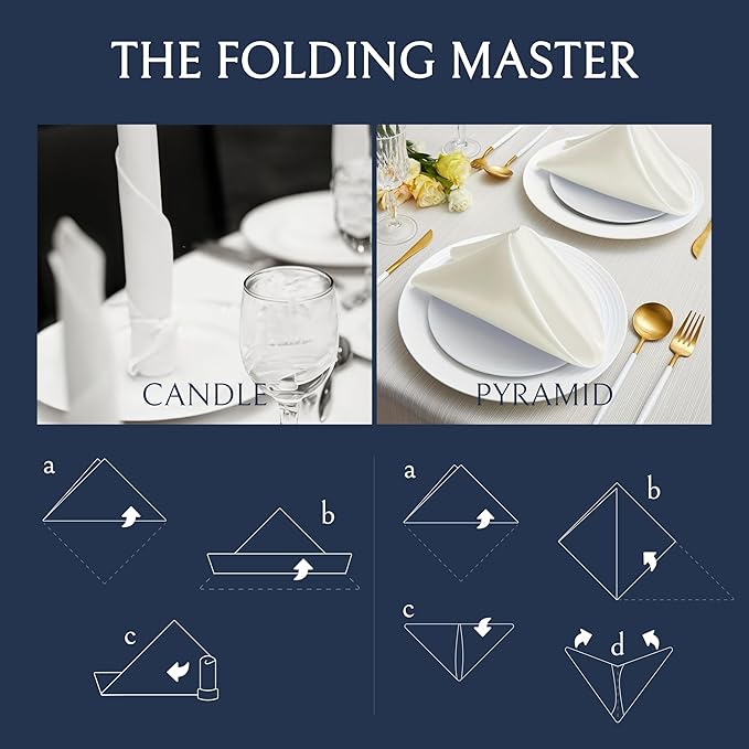 Wealuxe White Cloth Napkins Set of 24 - 17x17 Inches, 220 GSM Thick and Durable 100% Polyester Napkins, Stain and Wrinkle Free Dinner Napkins Cloth Washable, Soft