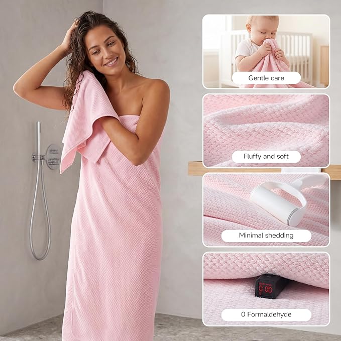 REDKISS 6 Piece Pink Towel Set, Extra Large Microfiber Bathroom Towels Set, 2 Bath, 2 Hand, 4 Washcloths, Super Soft, Highly Absorbent, Quick Dry Pink Towels for Bathroom, Gym, Spa & Hotel