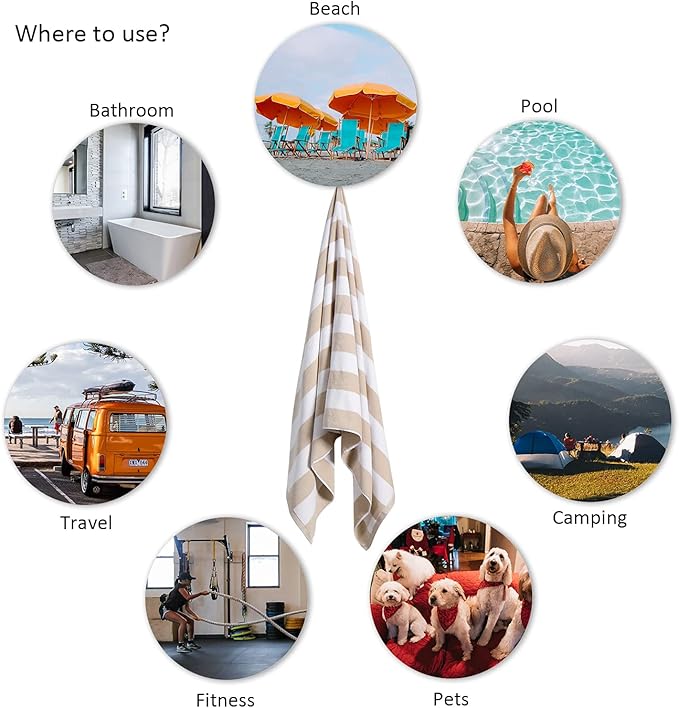 LULUHOME Large Oversized Beach Towel - Big Cotton 36 x 70 Inch Striped Pool Towel, Large Cabana Soft Swimming Towel for Adult Men Women,Chiffon