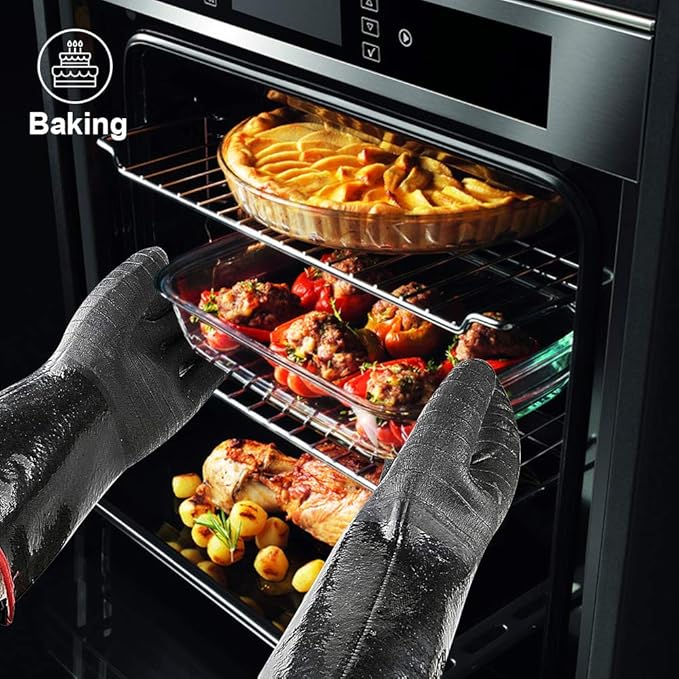 932°F Extreme Heat Resistant Gloves for Grill BBQ,Aillary Waterproof Long Sleeve Pit Grill Gloves for Fryer, Baking, Oven,Smoker,Fireproof, Oil Resistant Neoprene Coating（14-Inch ）