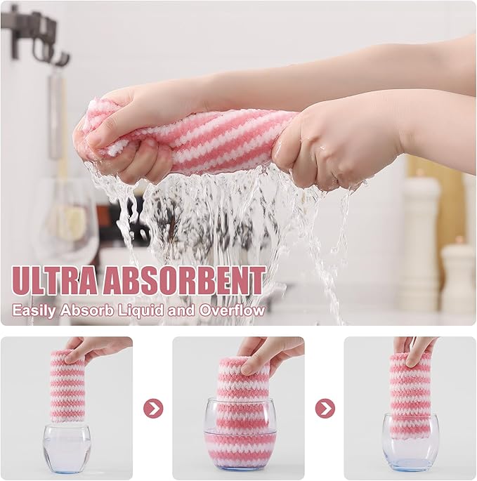 Homaxy 18 Pack Kitchen Dish Cloths, Ultra Soft and Absorbent Dish Towels, Reusable Fast Drying Microfiber Cleaning Cloth, Coral Velvet Wave Design No-lint, 10 x 10 inches, Blue/Pink/Grass Green