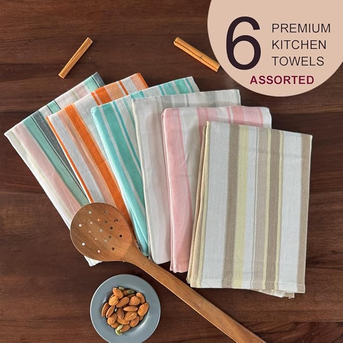 THE COVERS Multi-Pack Premium 100% Cotton Kitchen Towels in 6 Attractive Colors | Lavishly Large Towels (20.5”x30.5”) with Handy Hanging Loop for Drying | Arrives Gift-Ready, with a Signature Tote