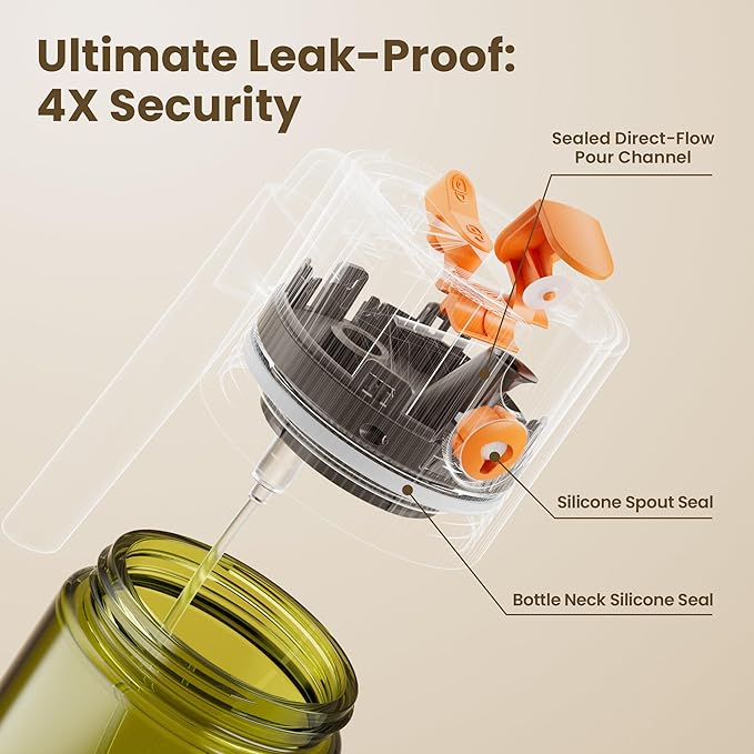 LUKUMIQI 2 in 1 Oil Sprayer for Cooking, 17oz Light-Blocking Glass Spray Bottle with Stickers, Oil Dispenser for Salad, Air Fryer & BBQ