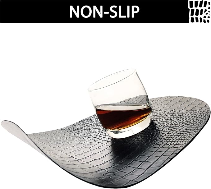 Round Leather Placemats for Round Tables Set of 4, Black Place Mats and Coasters, Washable Easy to Care for Indoor Decor 13" Diameter
