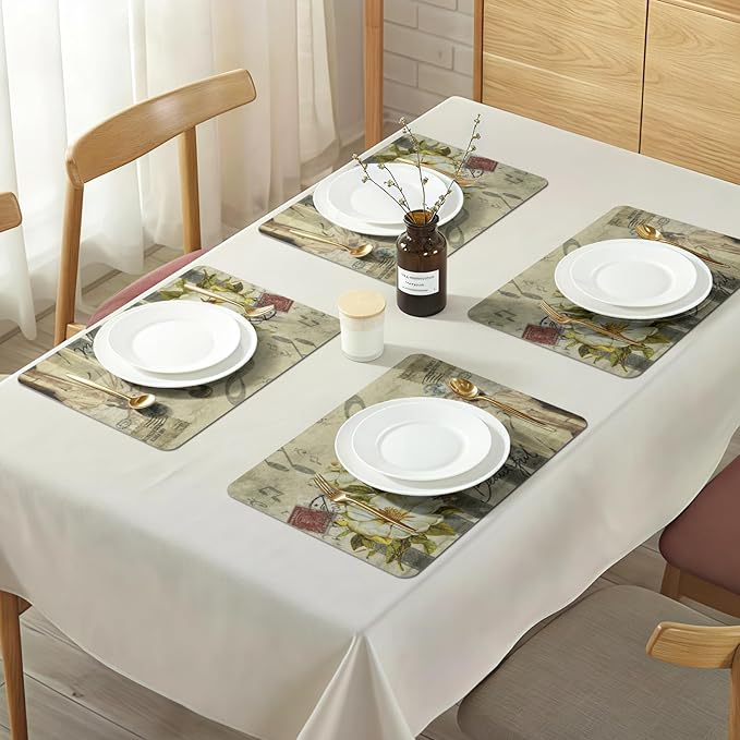 Vinyl Placemats Set of 6-12x17 Inch - Heat Resistant Washable Place Mats Waterproof Non-Slip Wipeable Table Mats for Dining Table Decor, Indoor/Outdoor Plastic Mat