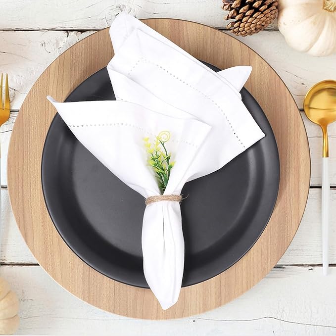 Lightnpro Decorative Cloth Dinner Napkins with Hemstitched, Wedding, Cocktail & Party Napkins, Mitered Corners, Machine Washable, 12 Elegant Table Napkins for Special Occasions - 18x18 Inch White