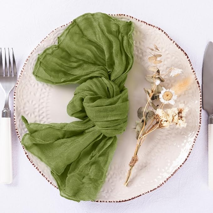 DeZerlor 20 Pack Olive Green Cheesecloth Napkins Spring Cloth Napkins Set of 20 Olive Dinner Napkins Bulk 21x21 Inches for Wedding Bridal Shower Baby Shower Parties