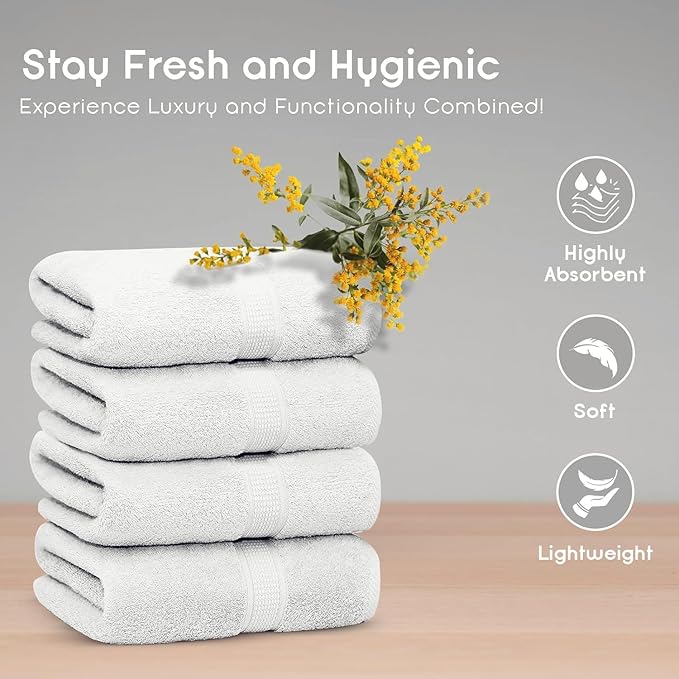 Ariv Premium Bath Towels Pack of 4, 100% Cotton, Large, Super Soft, Highly Absorbent, Quick Dry, Durable, Comfortable, Great Value & Quality, Perfect for Home & Bathroom - White