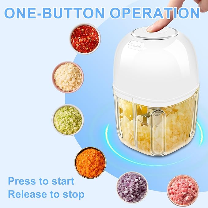 Electric Garlic Chopper, 1.4 Cup Mini Garlic Mincer Food Chopper Portable, Small Food Processor with USB Charging for Onion, Chili, Ginger, Veggie, Meat (350ML)
