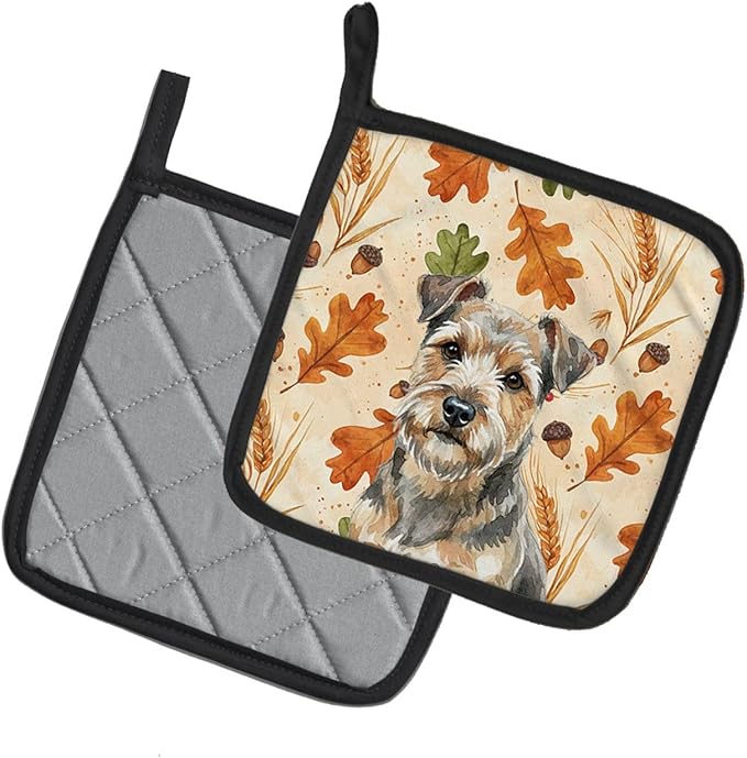 Caroline's Treasures Grizzle and Tan Norfolk Terrier Heirloom Fall Pair of Pot Holders Pair 7.5x7.5 Quilted Insulated Hot Pads Decorative Kitchen Gift Made in USA