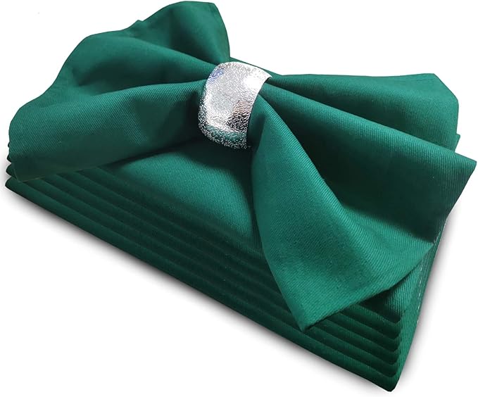 Green Cotton Cloth Napkins Set of 6, Washable Reusable for Christmas, Thanksgiving, Holiday, and Everyday Dinner Table Use (Dark Green)