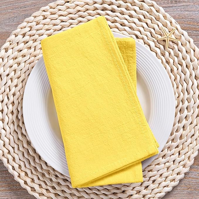 MLMC 8 Pack Yellow Linen Napkins Rustic Washable Cotton Linen Napkins Bulk Set of 8 17"x17" Reusable Dinner Napkins Cloth for Wedding Bridal Shower Gathering Party Everyday Use