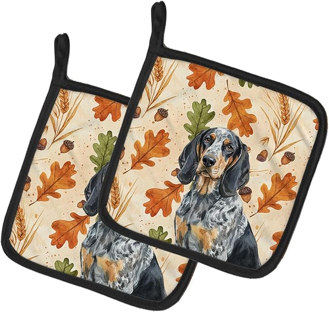 Caroline's Treasures Bluetick Coonhound Heirloom Fall Pair of Pot Holders Pair 7.5x7.5 Quilted Insulated Hot Pads Decorative Kitchen Gift Made in USA