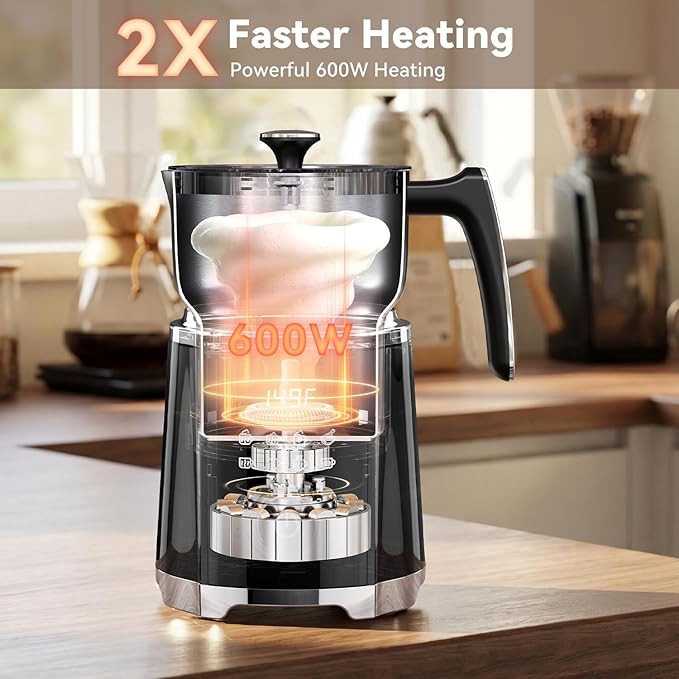 IAGREEA 8 in 1 Large Electric Milk Frother, 21oz/600ml Detachable Frother Steamer, Automatic Hot & Cold Foam Maker for Latte, Cappuccino, Hot Chocolate, Matcha, Dishwasher Safe, Stainless Steel Jug
