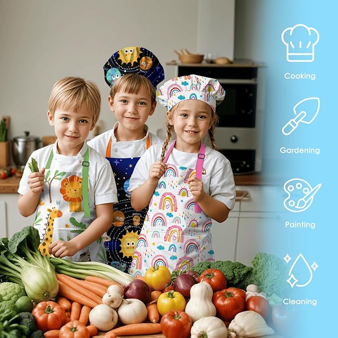 SANDJEST Kids Apron with Chefs Hat Set, Kitchen Apron Gifts