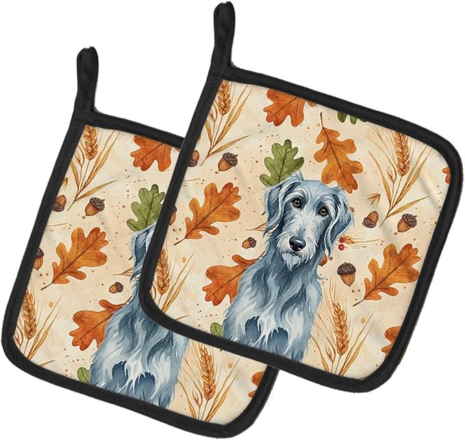 Caroline's Treasures Blue-Gray Scottish Deerhound Heirloom Fall Pair of Pot Holders Pair 7.5x7.5 Quilted Insulated Hot Pads Decorative Kitchen Gift Made in USA