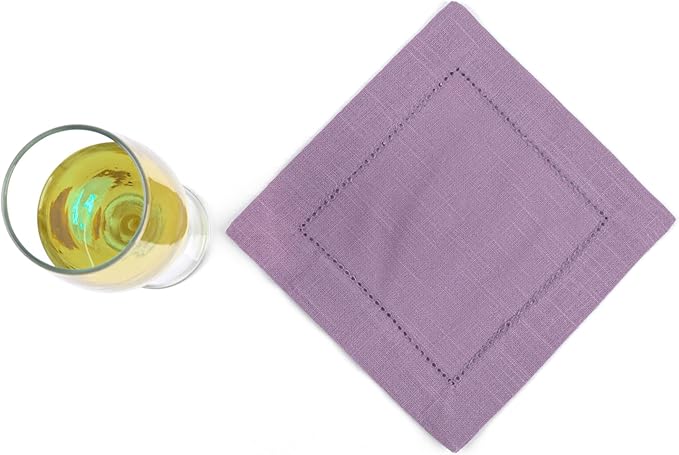 FINGERCRAFT Cocktail Napkins 6 x 6 Inch Premium Quality Cotton, Generous Hemstitch and Mitered Corner Set of 12 Coaster Cloth Lavender