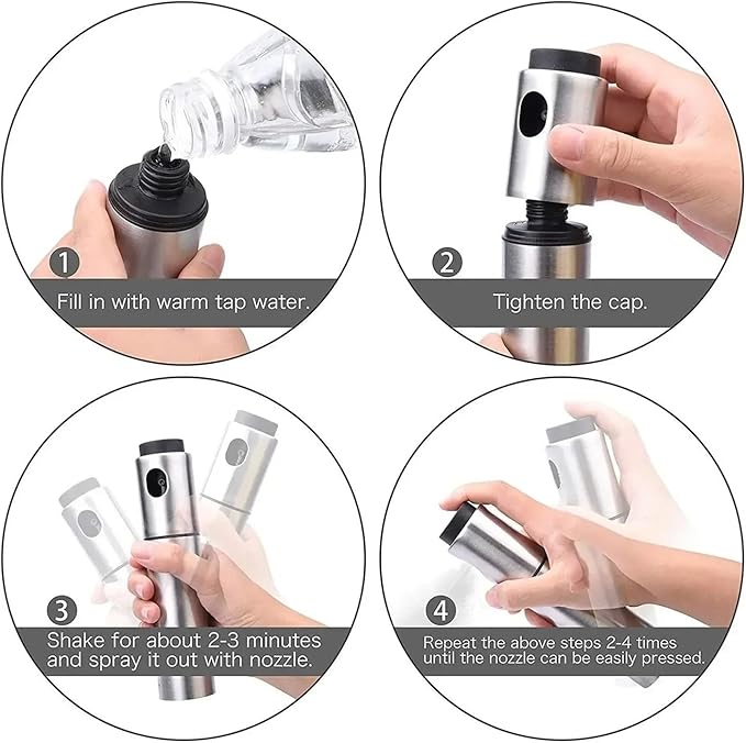 100ML BBQ & Kitchen Spray Bottle - 304 Stainless Steel Oil & Vinegar Sprayer for Baking, Grilling, Seasoning - Refillable, Leak-Proof, Dishwasher(Stainless steel)