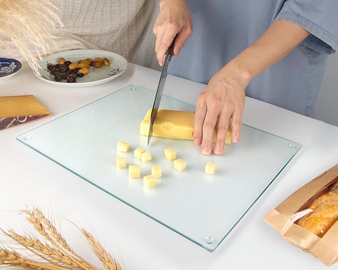 Kitchenville Glass Cutting Board 16"x12": Tempered Glass Kitchen Counter Protector - Durable- Scratch-Resistant, Heat-Proof - Clear Design