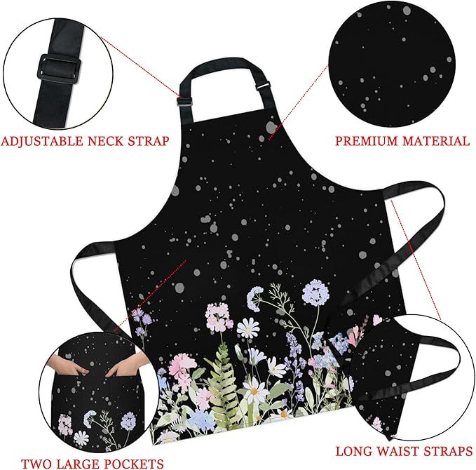 Apron with Pockets for Woman - Adjustable Kitchen Cooking Apron Chef Apron for Grilling BBQ Baking