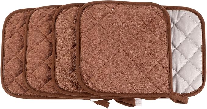 5 Pack Pot Holders for Kitchen Easy-Care Cotton Machine Washable hot Pads for Kitchen for Cooking and Baking Oven Brown
