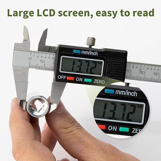 Digital Caliper 0-6" Measuring Tool with Metal Ruler, Micrometer Caliper with Auto-Off Feature, Interchangeable Between inches and millimeters for DIY/Household and 3D Printing, Black