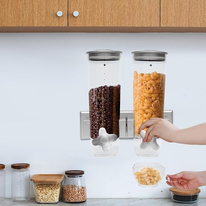 Wall Mounted Food Dispensers, Dry Grain Dispensers with Cup, Cereal Grain Storage Dispenser for Candy Oatmeal Coffee Bean Nuts Food Container