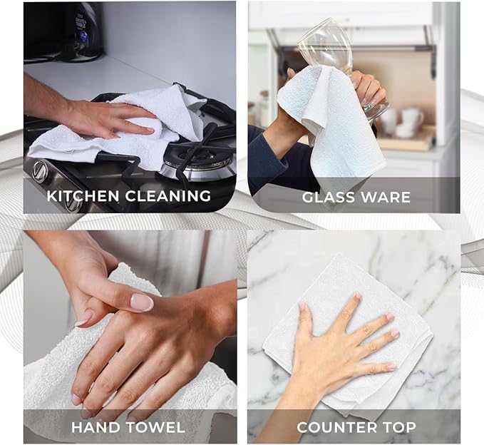 Avalon Towels Cotton Washcloths – (Pack of 36) Size 12x12 Inches, 100% Ring Spun Cotton, Absorbent, Soft Face Towels, Gym Towels, Hotel and Spa Quality, Reusable Fingertip Towels (White)