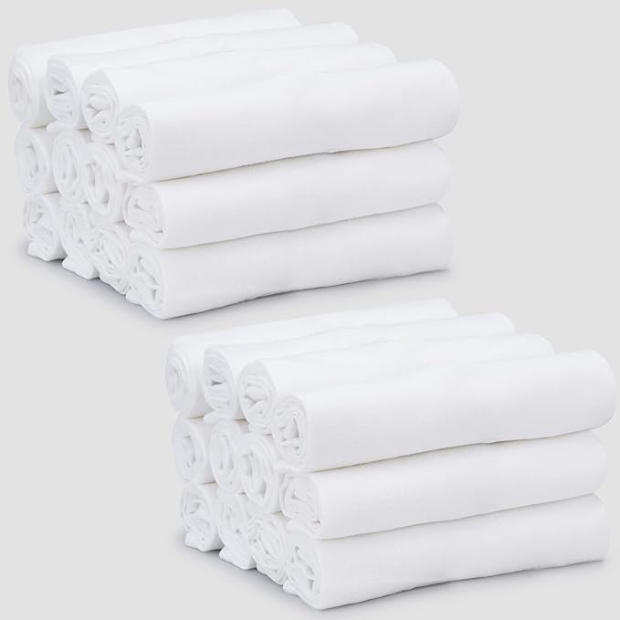 THREAD SPREAD 100% Cotton Dish Cloths - Flour Sack Kitchen Towels - Cotton Blank Towel - Thick Absorbent Quick Dry, Machine Washable - Cleaning & Drying - 28"x28" - Pack of 24, White