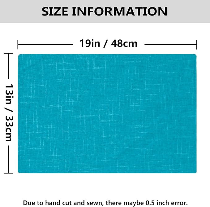 Kevin Textile Set of 4 Placemats Heat Resistant Dining Table Place Mats Kitchen Table Mats, Peacock Blue, 13"x19"